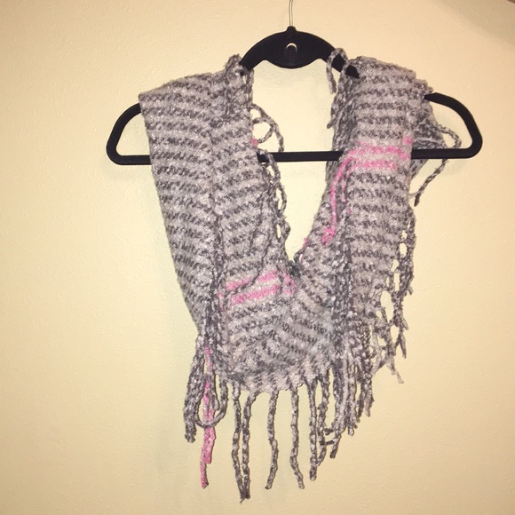 Grey/White/Pink Striped Infinity Scarf - Picture 1 of 2